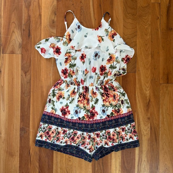 Blue Rain Boho Sleeveless White Floral Women’s Romper Playsuit S - Picture 4 of 6